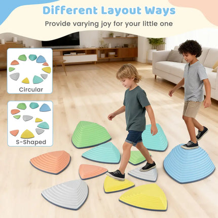 Set of 11 Stepping Stones for Kids Non-Slip Balance Stones with Storage Bag-Set of 11 - Multicolor - Toy Sports
