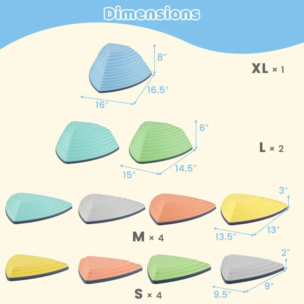 Set of 11 Stepping Stones for Kids Non-Slip Balance Stones with Storage Bag-Set of 11 - Multicolor - Toy Sports