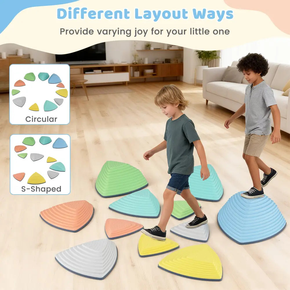Set of 11 Stepping Stones for Kids Non-Slip Balance Stones with Storage Bag-Set of 11 - Multicolor - Toy Sports