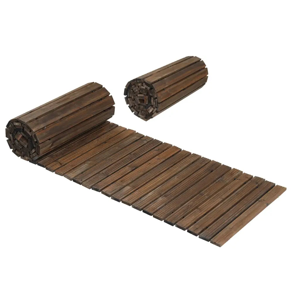 Set of 2 12 FT Wooden Garden Pathway Roll Out Decorative Cedar Straight Outdoor Walkway-Brown - Brown - Garden Pathways
