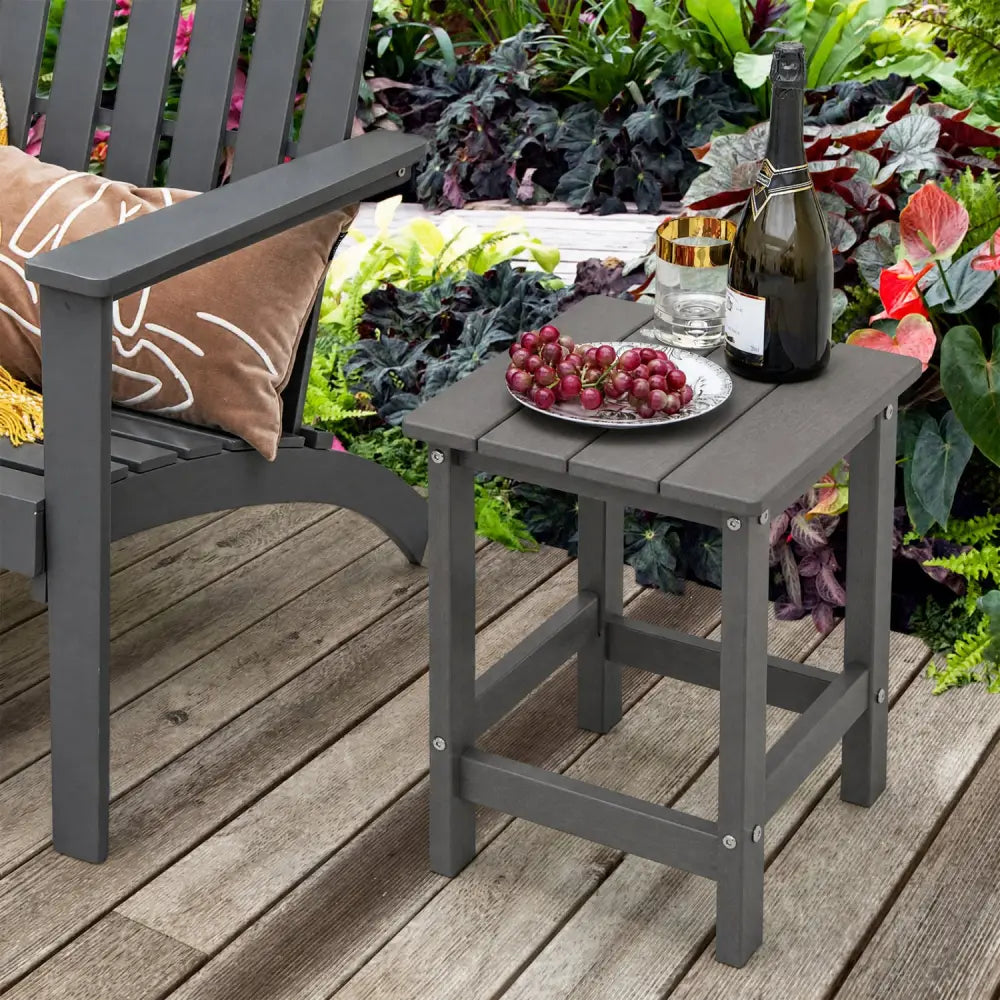 Set of 2 14 Inch Square Weather-Resistant Adirondack Side Table-Gray - Gray - Patio Coffee Tables