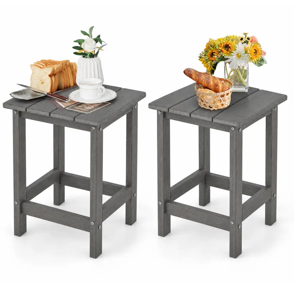Set of 2 14 Inch Square Weather-Resistant Adirondack Side Table-Gray - Gray - Patio Coffee Tables
