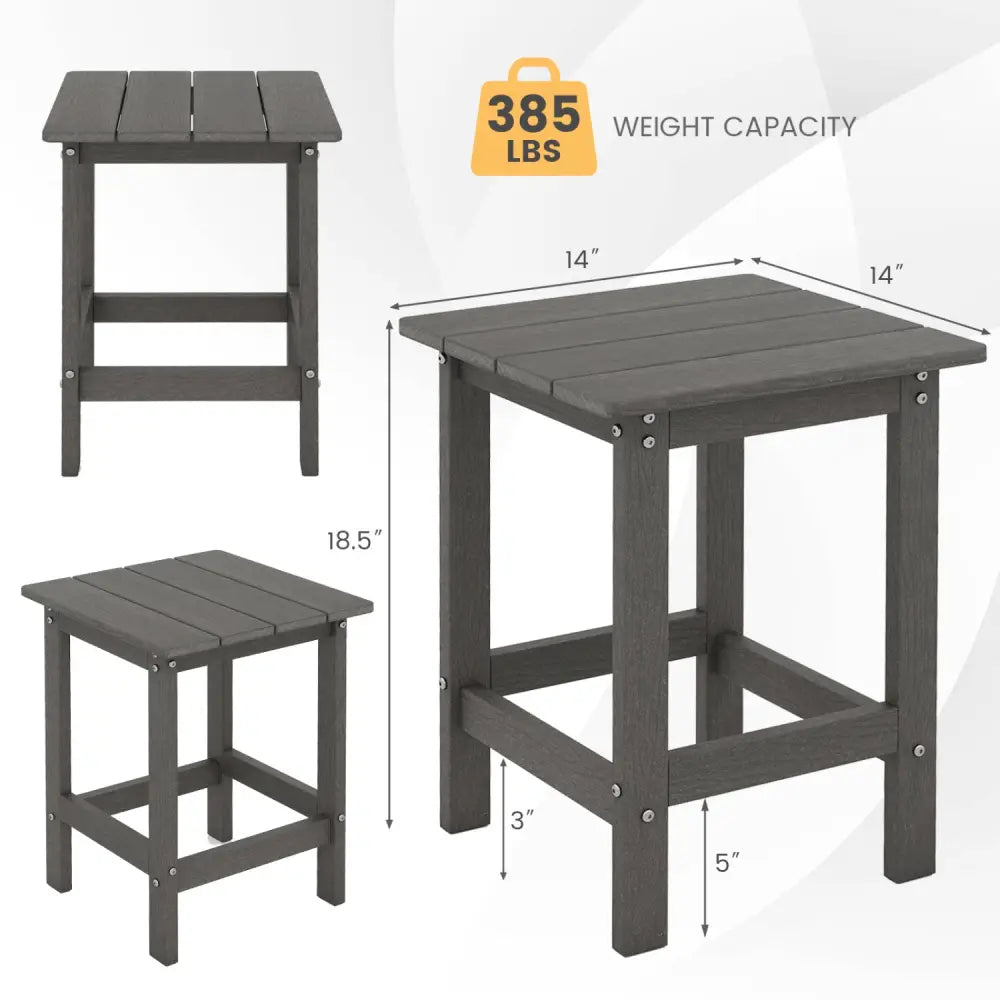 Set of 2 14 Inch Square Weather-Resistant Adirondack Side Table-Gray - Gray - Patio Coffee Tables