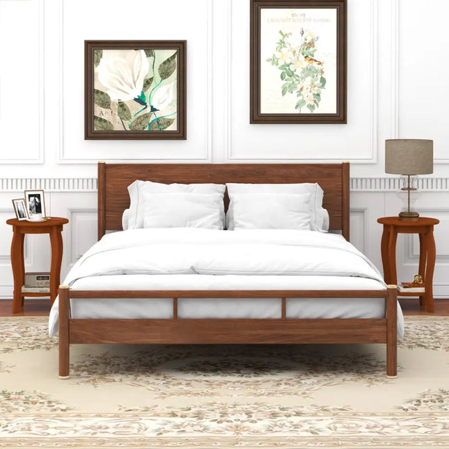 Set of 2 15 Inch 2-Tier Round End Table with Storage Shelf-Walnut - Walnut - Living Room