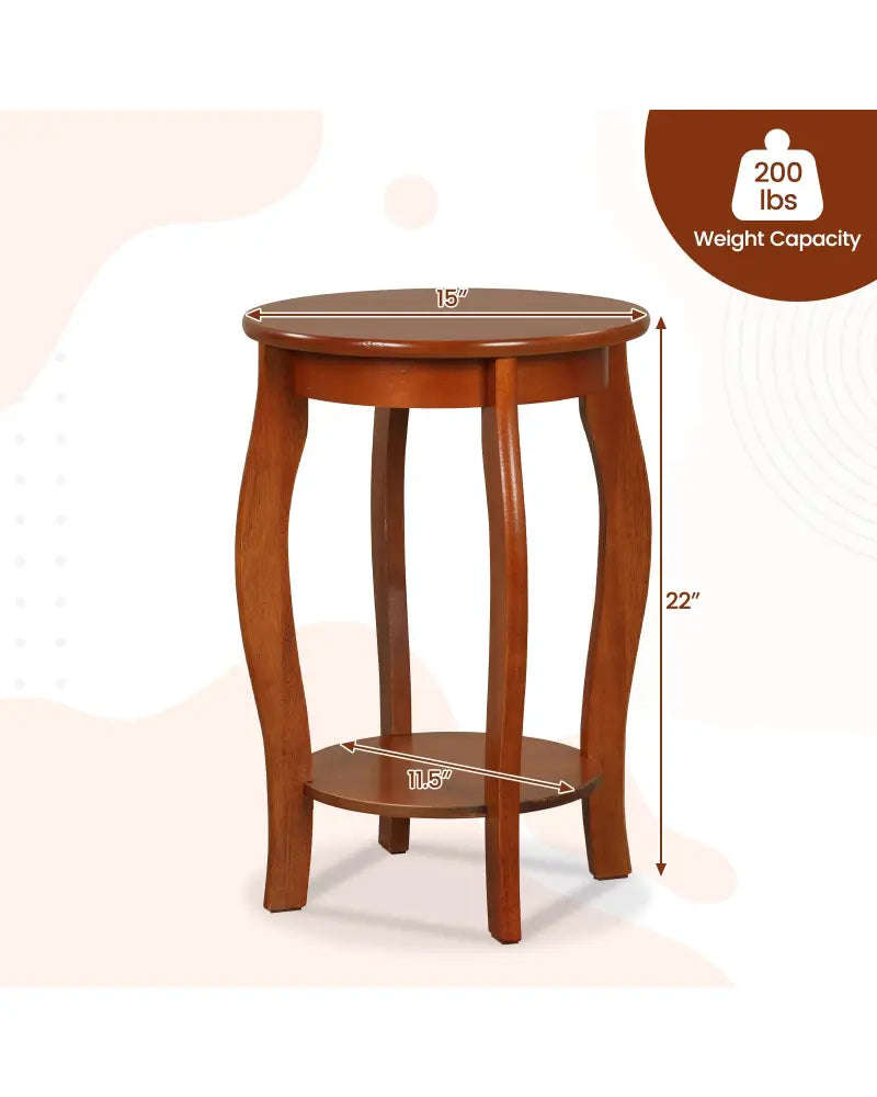 Set of 2 15 Inch 2-Tier Round End Table with Storage Shelf-Walnut - Walnut - End & Side Tables