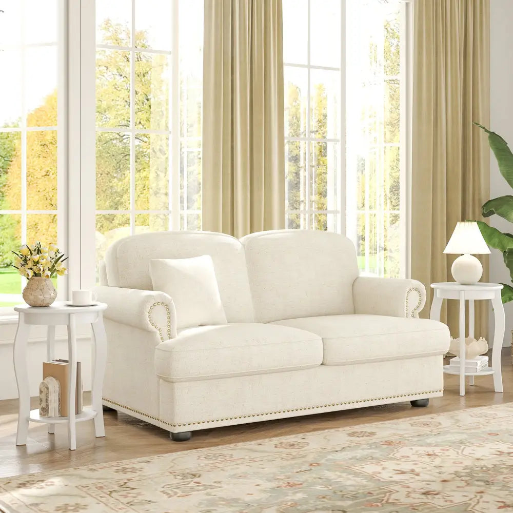 Set of 2 15 Inch 2-Tier Round End Table with Storage Shelf-White - White - End & Side Tables