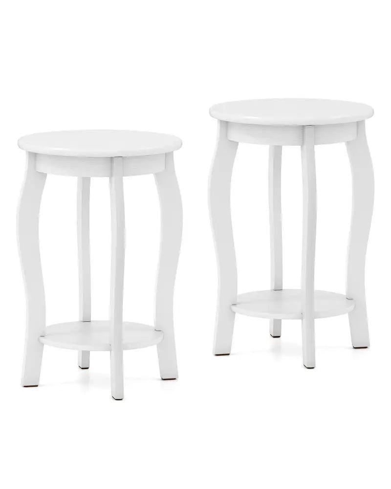 Set of 2 15 Inch 2-Tier Round End Table with Storage Shelf-White - White - End & Side Tables