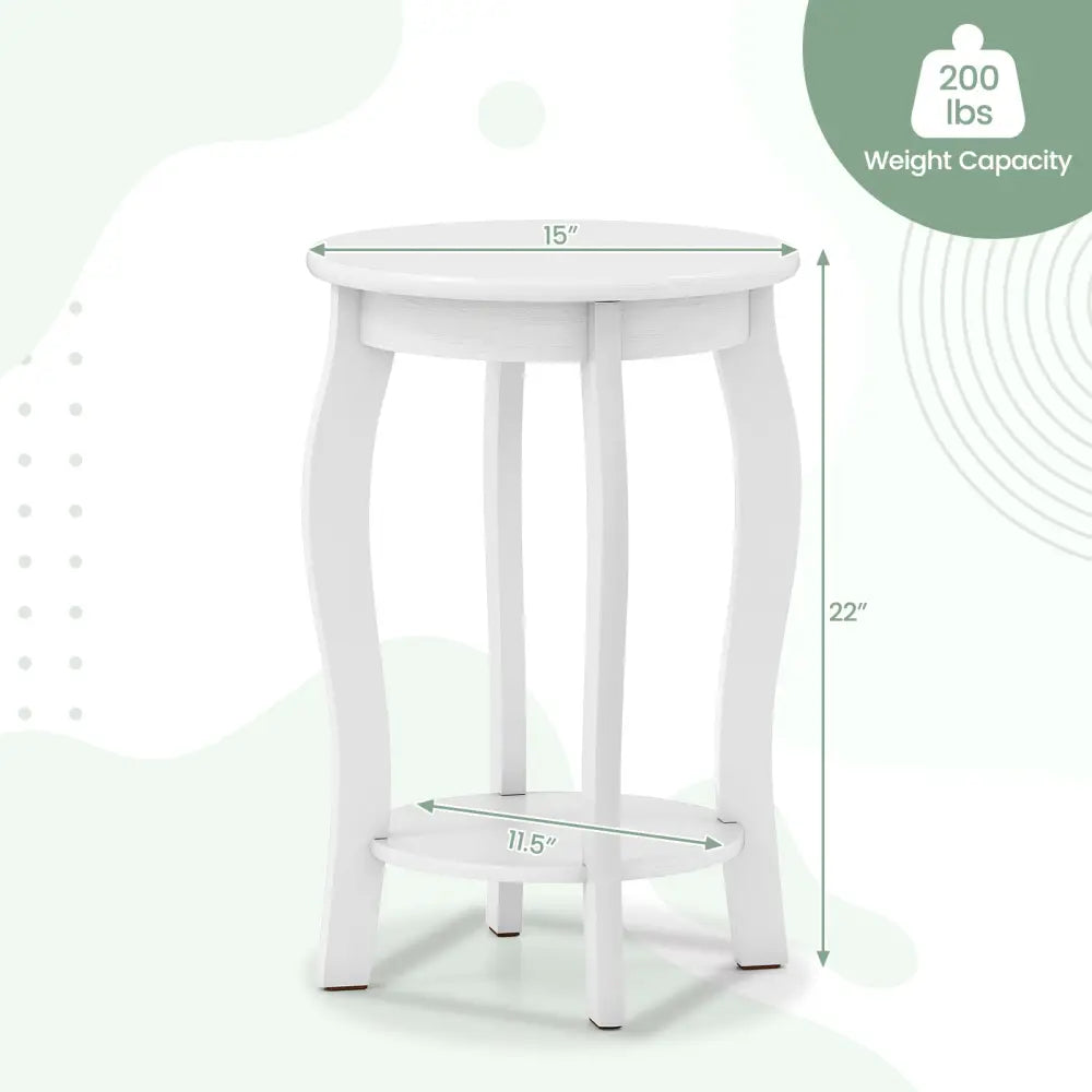 Set of 2 15 Inch 2-Tier Round End Table with Storage Shelf-White - White - End & Side Tables