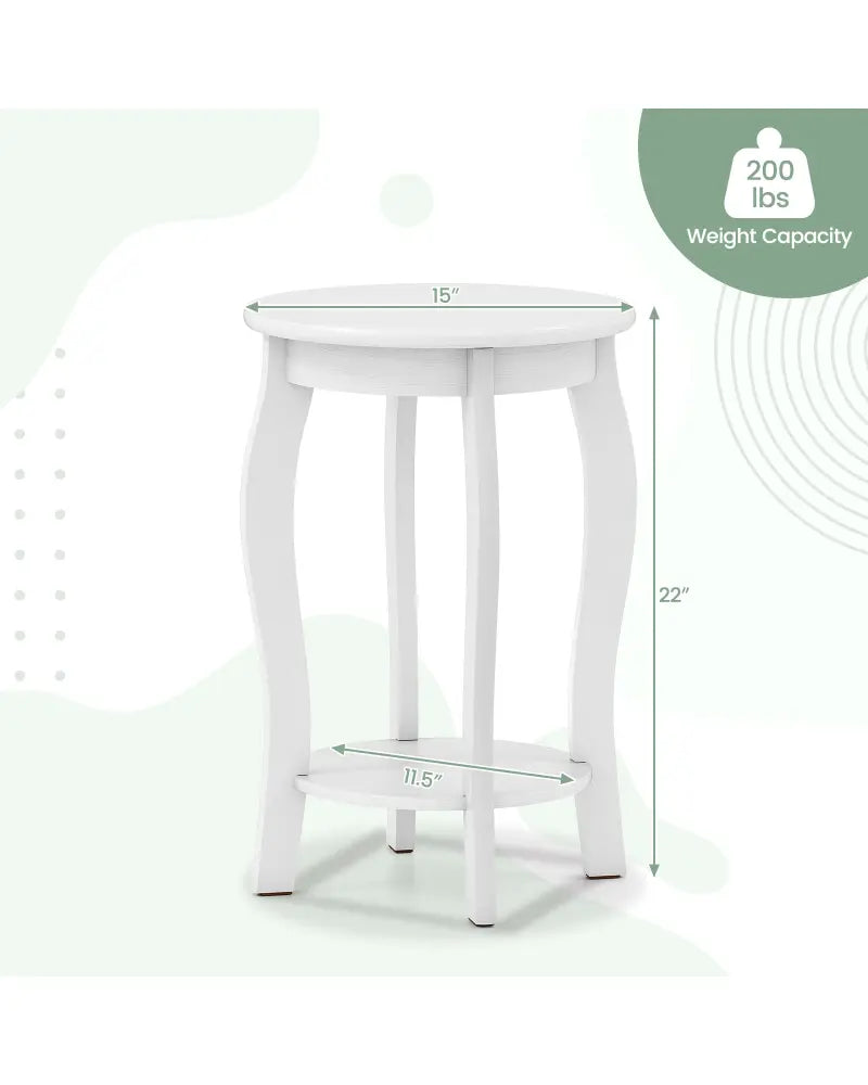Set of 2 15 Inch 2-Tier Round End Table with Storage Shelf-White - White - End & Side Tables