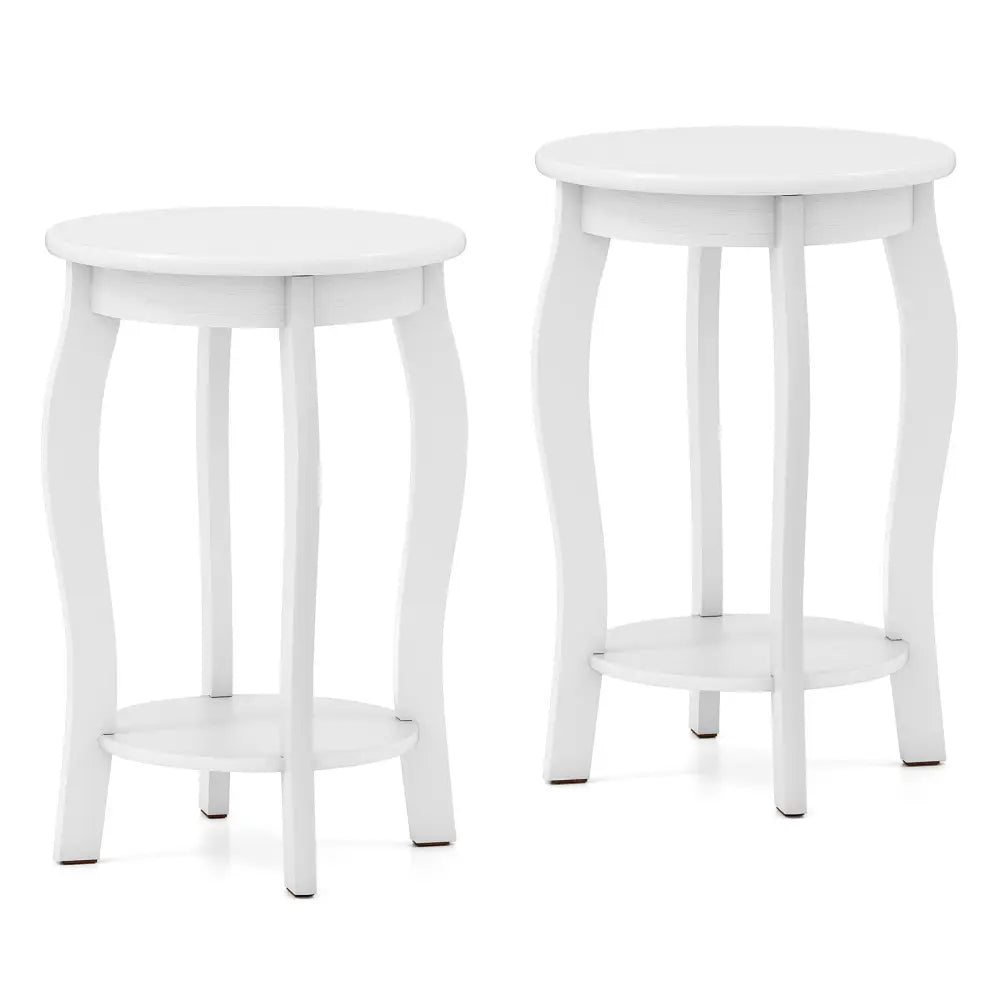 Set of 2 15 Inch 2-Tier Round End Table with Storage Shelf-White - White - End & Side Tables