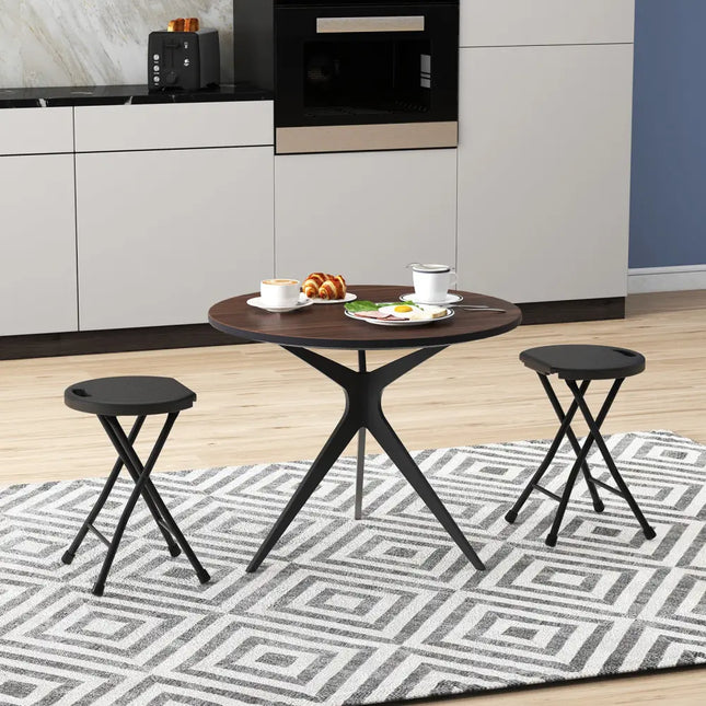 Set of 2 18 Inch Collapsible Round Stools with Handle-Black - Black - Patio Dining Chairs