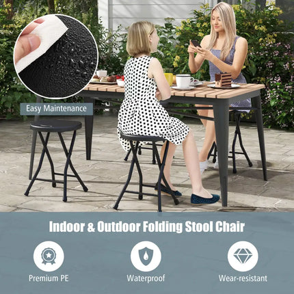 Set of 2 18 Inch Collapsible Round Stools with Handle-Black - Black - Patio Dining Chairs