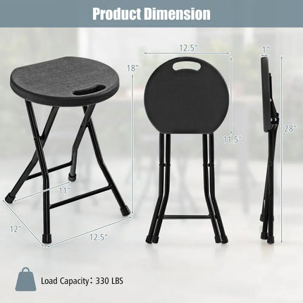 Set of 2 18 Inch Collapsible Round Stools with Handle-Black - Black - Patio Dining Chairs