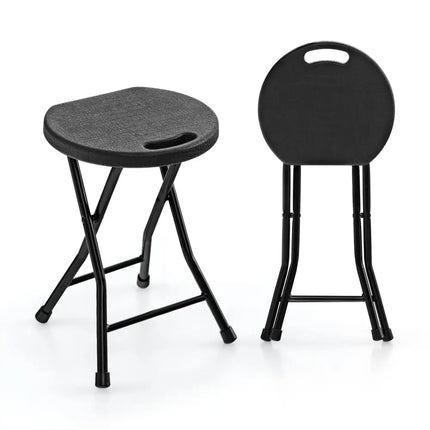 Set of 2 18 Inch Collapsible Round Stools with Handle-Black - Black - Patio Dining Chairs