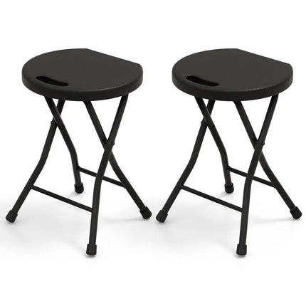 Set of 2 18 Inch Collapsible Round Stools with Handle-Black - Black - Patio Dining Chairs