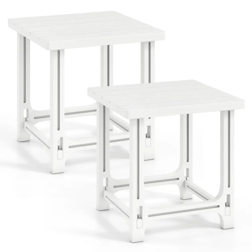 Set of 2 18 Inch Outdoor Adirondack Side Table with Slatted Surface-White - White - Patio Coffee Tables
