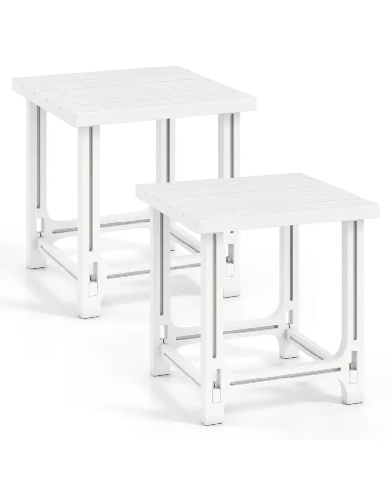 Set of 2 18 Inch Outdoor Adirondack Side Table with Slatted Surface-White - White - Patio Coffee Tables