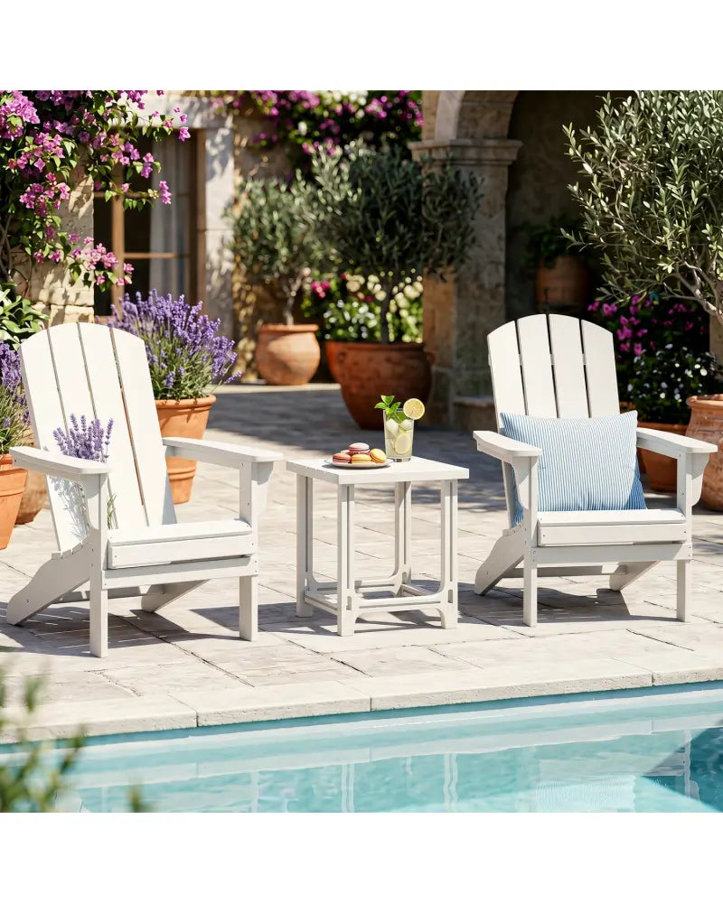 Set of 2 18 Inch Outdoor Adirondack Side Table with Slatted Surface-White - White - Patio Coffee Tables