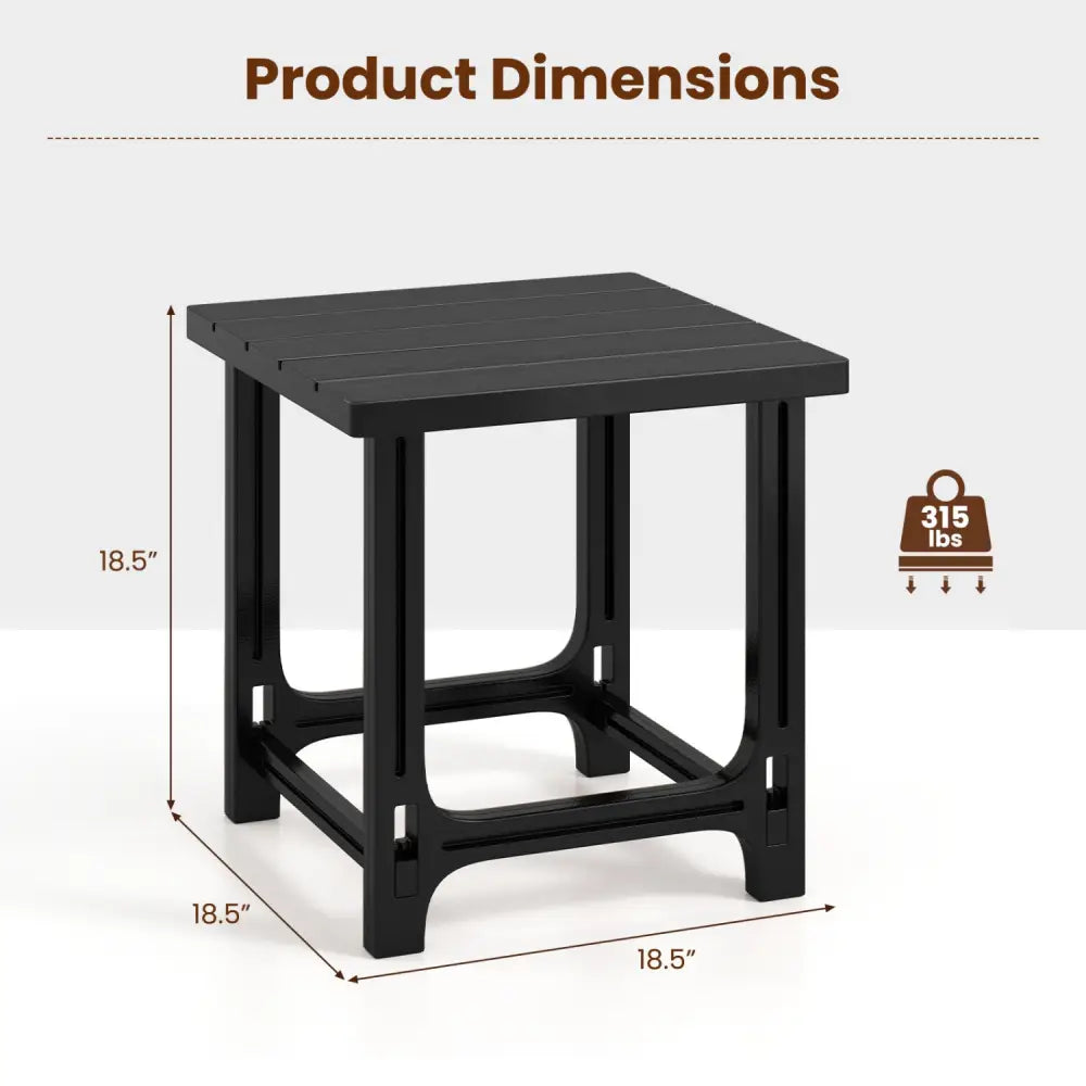 Set of 2 18 Inch Outdoor Adirondack Side Table with Slatted Surface-Black - Black - Patio Coffee Tables