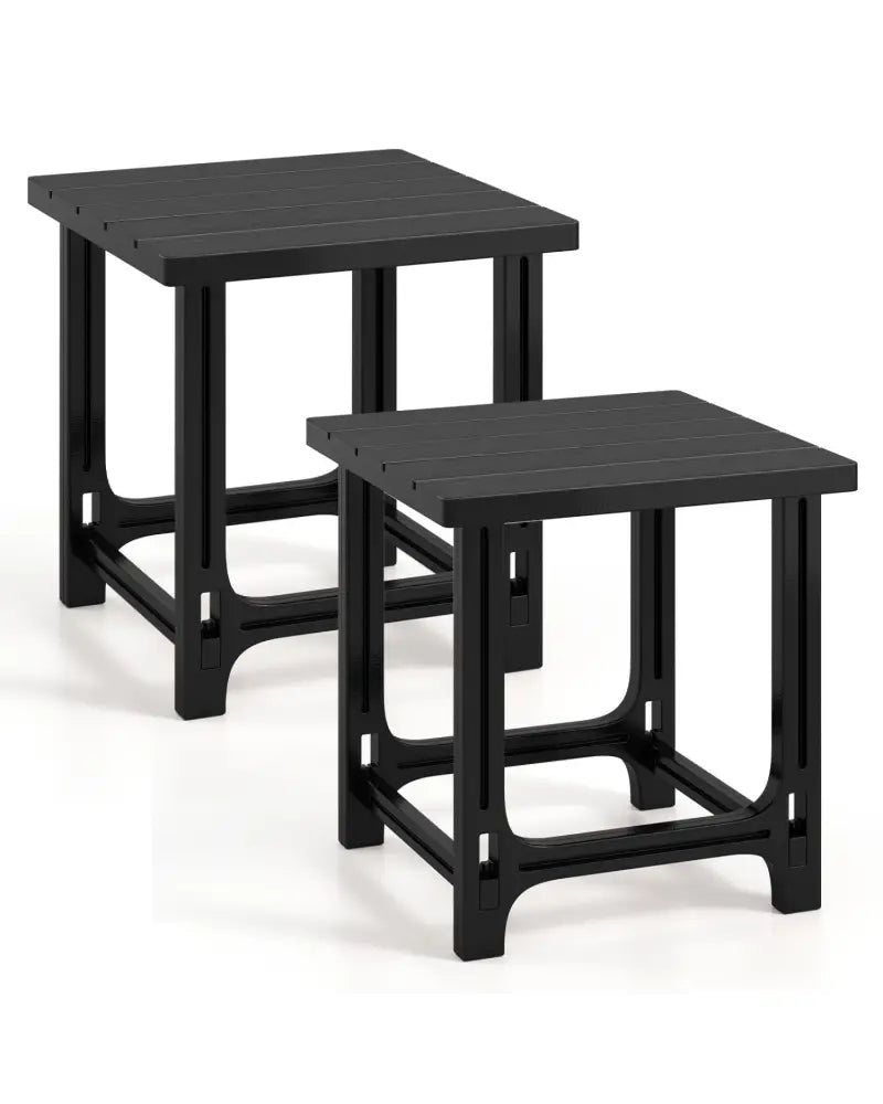 Set of 2 18 Inch Outdoor Adirondack Side Table with Slatted Surface-Black - Black - Patio Coffee Tables