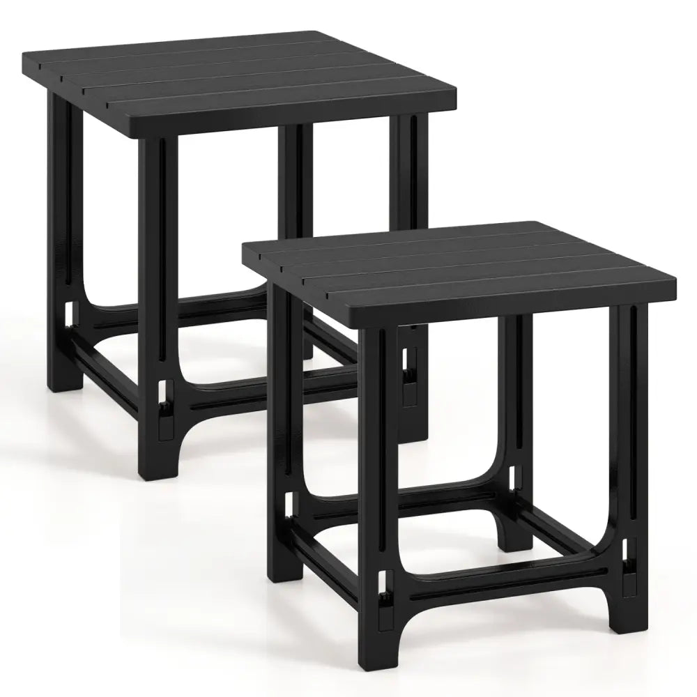 Set of 2 18 Inch Outdoor Adirondack Side Table with Slatted Surface-Black - Black - Patio Coffee Tables
