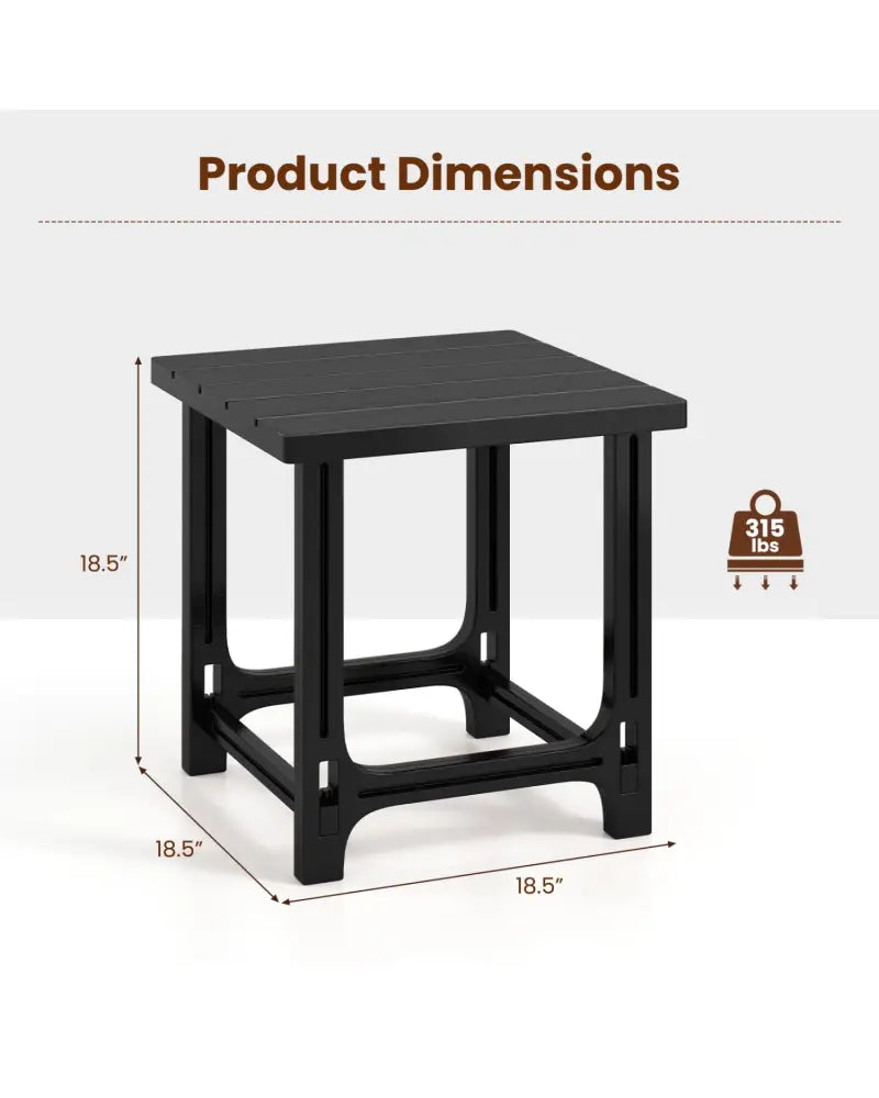 Set of 2 18 Inch Outdoor Adirondack Side Table with Slatted Surface-Black - Black - Patio Coffee Tables