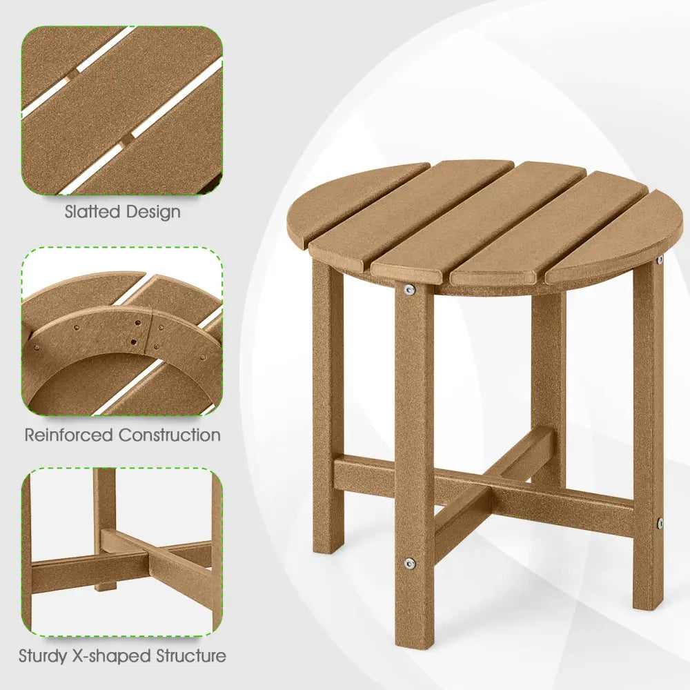 Set of 2 18 Inch Round Weather-Resistant Adirondack Side Tables-Brown - Brown - Patio Coffee Tables