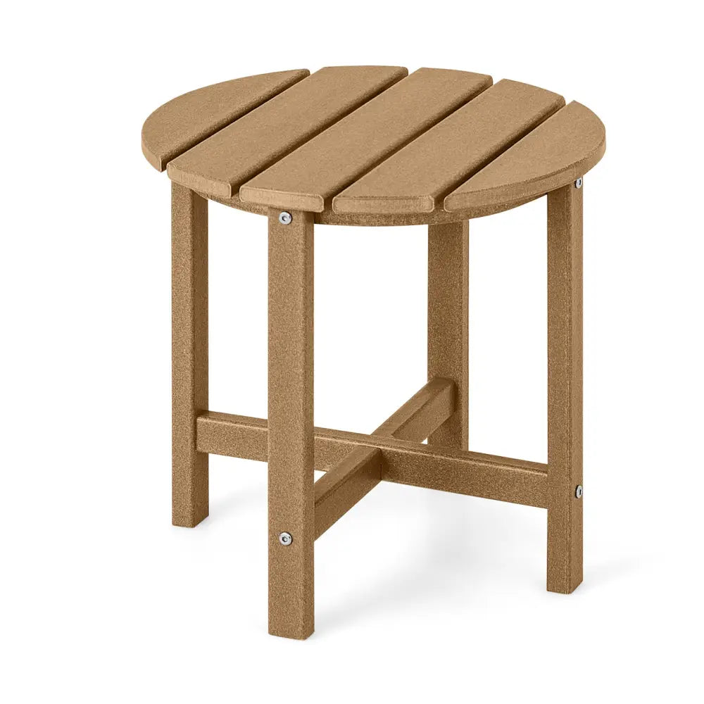 Set of 2 18 Inch Round Weather-Resistant Adirondack Side Tables-Brown - Brown - Patio Coffee Tables