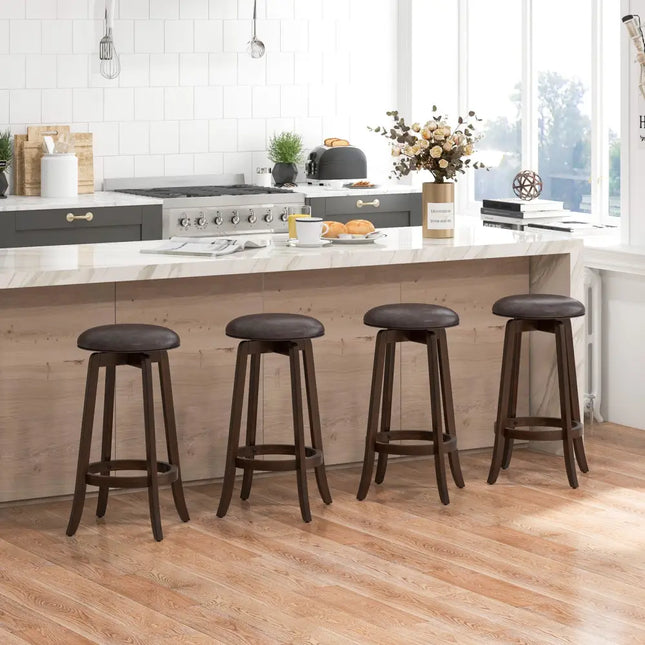 Set of 2 24/29 Inch Upholstered PU Leather Bar Stool with 360Â° Swivel Round Seat-29 inches - Bar Stools