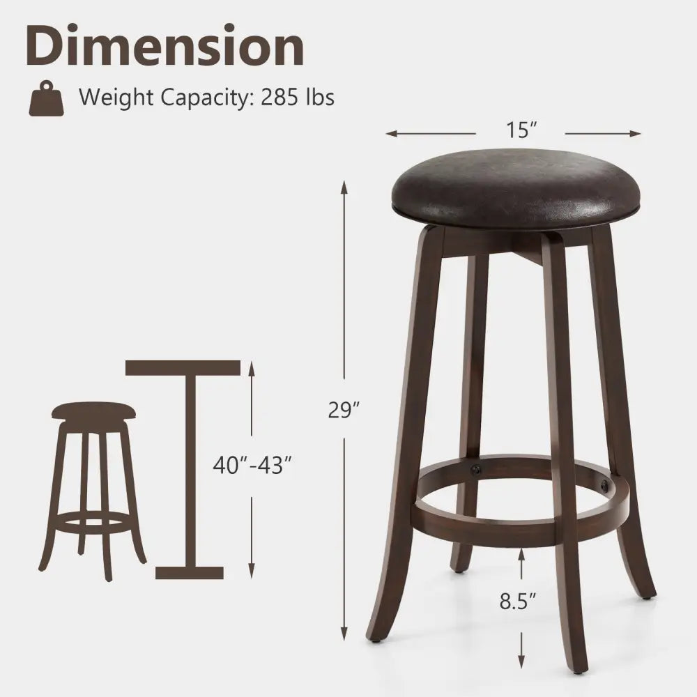 Set of 2 24/29 Inch Upholstered PU Leather Bar Stool with 360Â° Swivel Round Seat-29 inches - Bar Stools