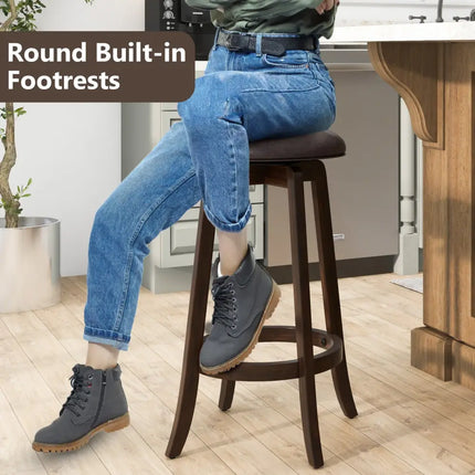 Set of 2 24/29 Inch Upholstered PU Leather Bar Stool with 360Â° Swivel Round Seat-29 inches - Bar Stools