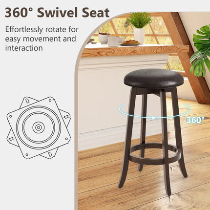 Set of 2 24/29 Inch Upholstered PU Leather Bar Stool with 360Â° Swivel Round Seat-29 inches - Bar Stools