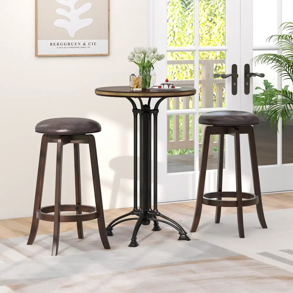 Set of 2 24/29 Inch Upholstered PU Leather Bar Stool with 360Â° Swivel Round Seat-29 inches - Bar Stools