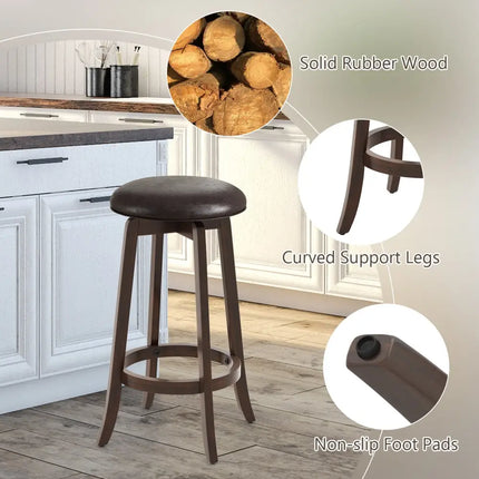 Set of 2 24/29 Inch Upholstered PU Leather Bar Stool with 360Â° Swivel Round Seat-29 inches - Bar Stools