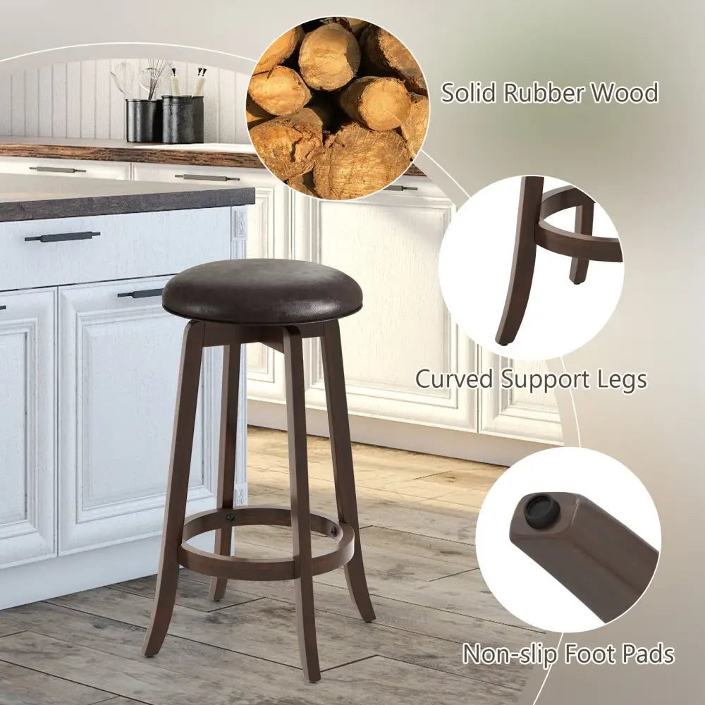 Set of 2 24/29 Inch Upholstered PU Leather Bar Stool with 360Â° Swivel Round Seat-29 inches - Bar Stools