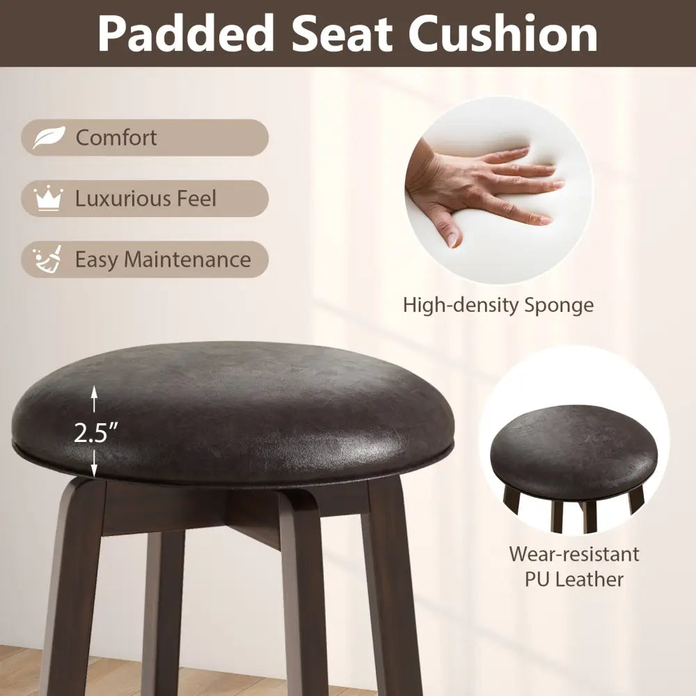 Set of 2 24/29 Inch Upholstered PU Leather Bar Stool with 360Â° Swivel Round Seat-29 inches - Bar Stools
