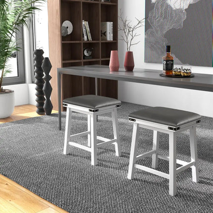 Set of 2 24/30 Inch Dining Bar Stool with Acacia Wood Frame-24 inches - White - Bar Stools