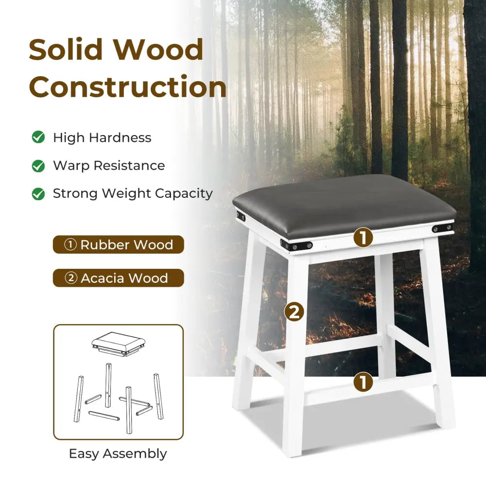 Set of 2 24/30 Inch Dining Bar Stool with Acacia Wood Frame-24 inches - White - Bar Stools