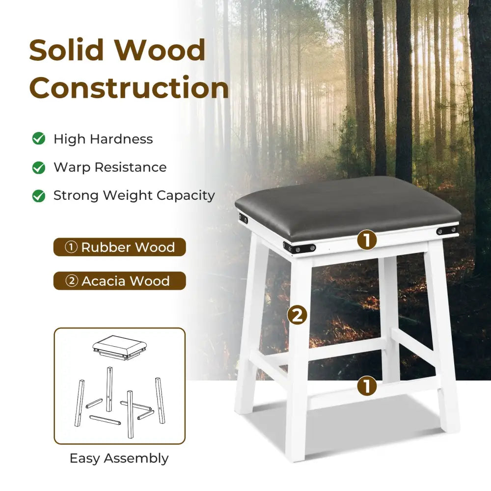 Set of 2 24/30 Inch Dining Bar Stool with Acacia Wood Frame-24 inches - White - Bar Stools