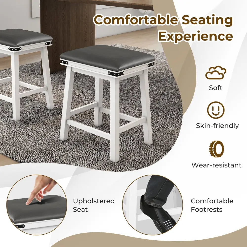 Set of 2 24/30 Inch Dining Bar Stool with Acacia Wood Frame-24 inches - White - Bar Stools