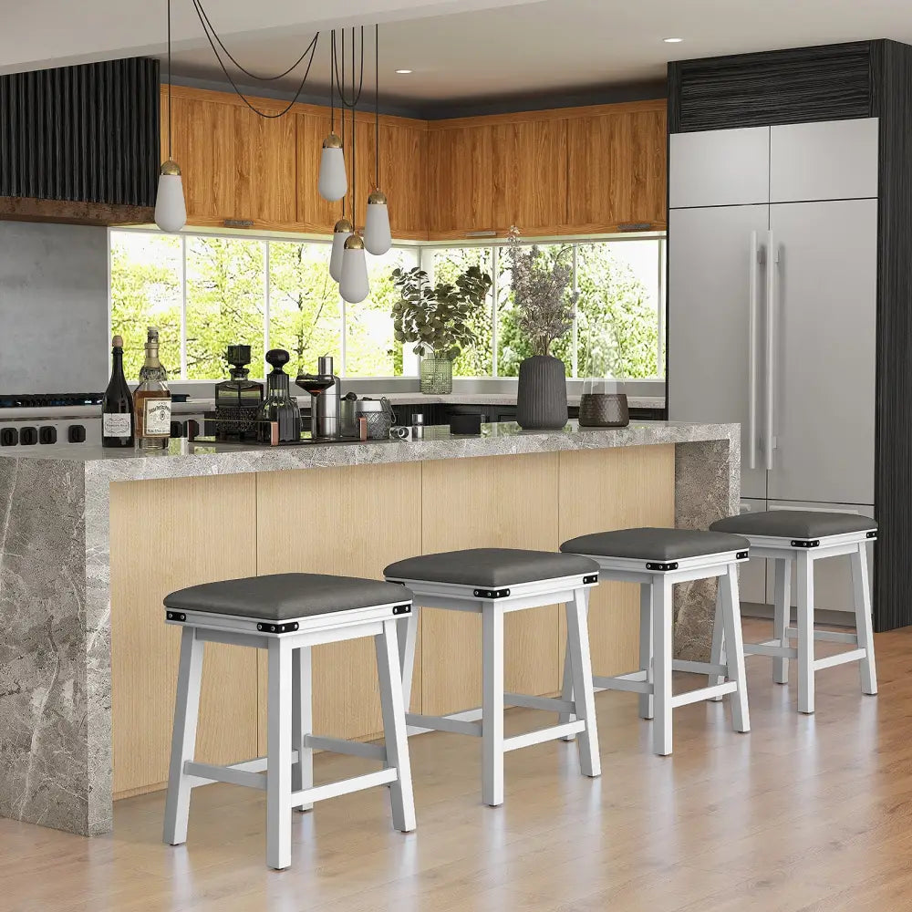 Set of 2 24/30 Inch Dining Bar Stool with Acacia Wood Frame-24 inches - White - Bar Stools