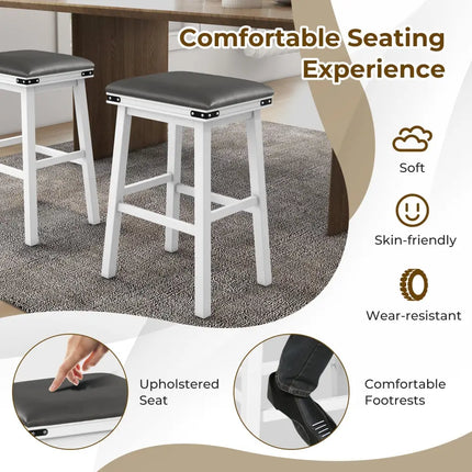 Set of 2 24/30 Inch Dining Bar Stool with Acacia Wood Frame-30 inches - White - Bar Stools