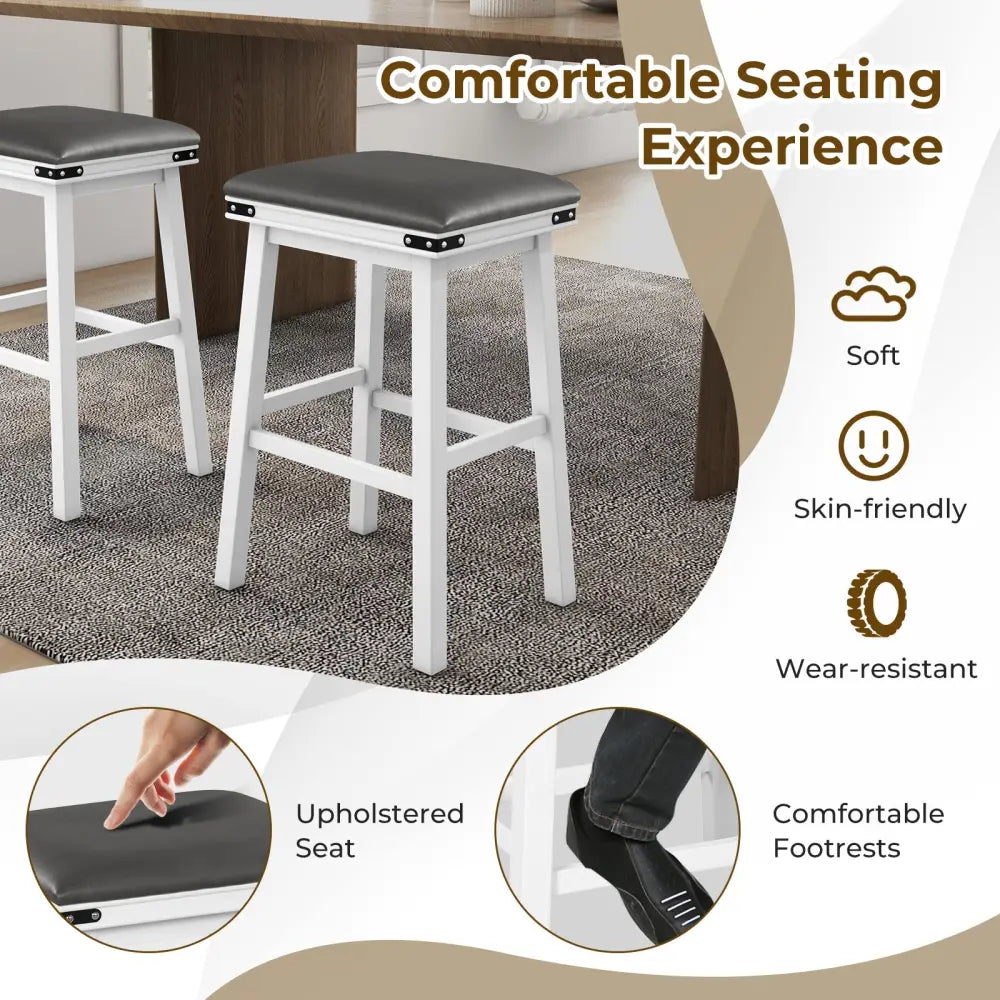 Set of 2 24/30 Inch Dining Bar Stool with Acacia Wood Frame-30 inches - White - Bar Stools