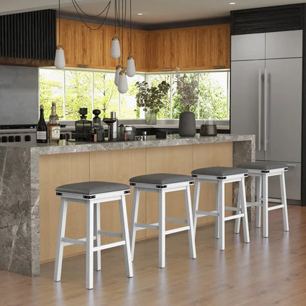 Set of 2 24/30 Inch Dining Bar Stool with Acacia Wood Frame-30 inches - White - Bar Stools