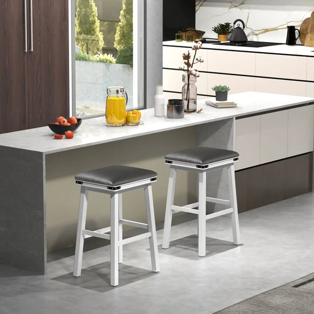 Set of 2 24/30 Inch Dining Bar Stool with Acacia Wood Frame-30 inches - White - Bar Stools