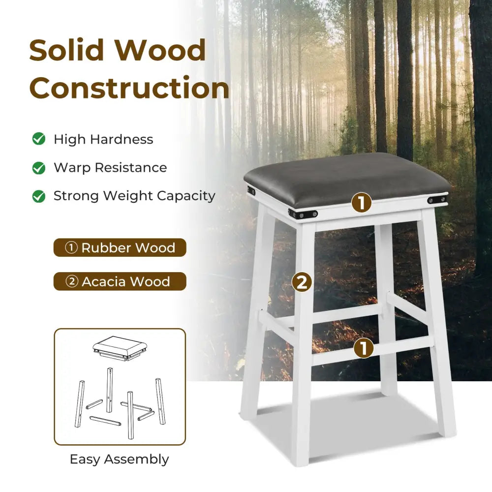 Set of 2 24/30 Inch Dining Bar Stool with Acacia Wood Frame-30 inches - White - Bar Stools