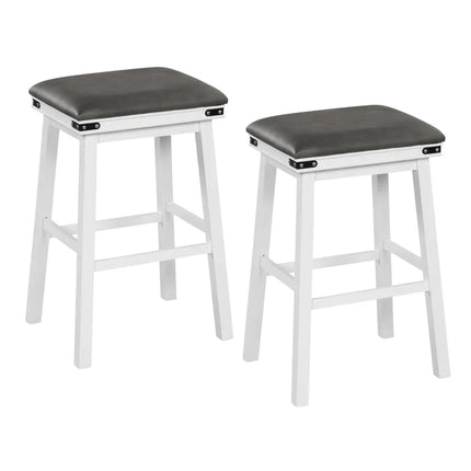 Set of 2 24/30 Inch Dining Bar Stool with Acacia Wood Frame-30 inches - White - Bar Stools