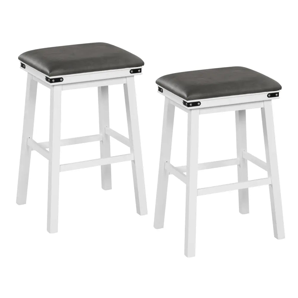 Set of 2 24/30 Inch Dining Bar Stool with Acacia Wood Frame-30 inches - White - Bar Stools