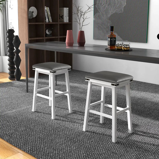 Set of 2 24/30 Inch Dining Bar Stool with Acacia Wood Frame-30 inches - White - Bar Stools