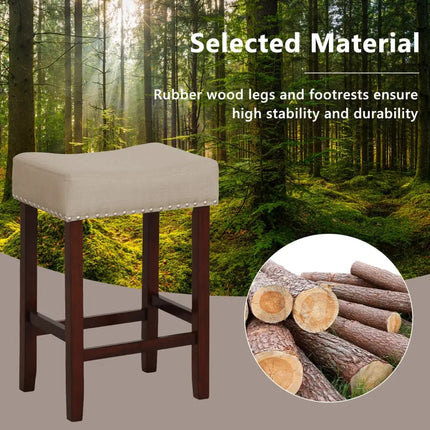 Set of 2 24 Inch Bar Stool with Curved Seat Cushions-Beige - Beige - Bar Stools